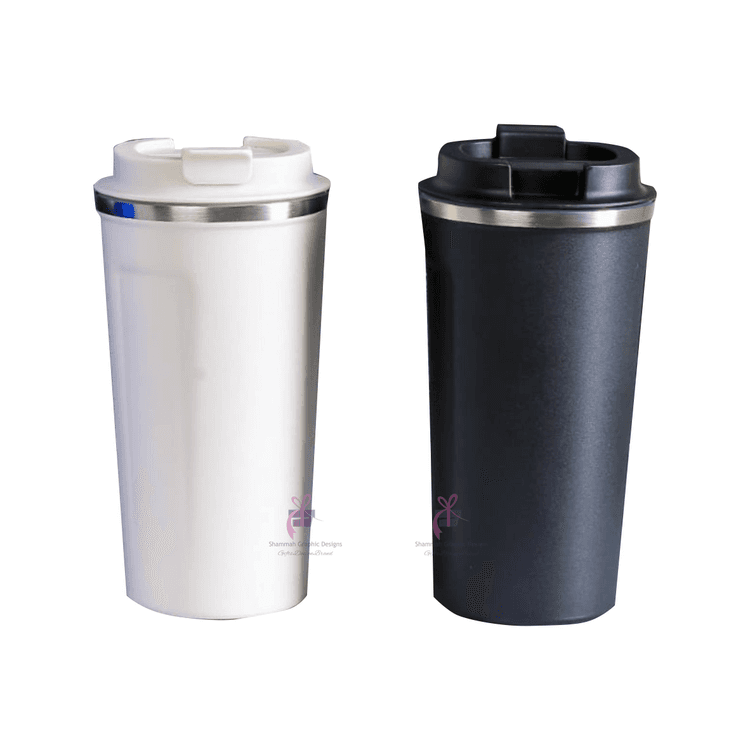 A picture of a white 500ml travel mug