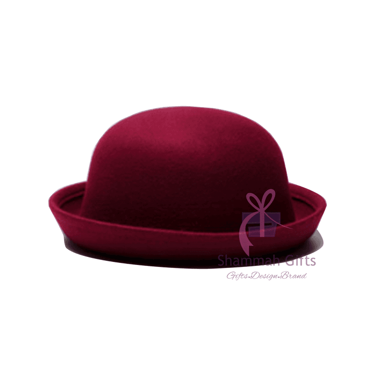 A picture of a maroon velvet fedora for ladies