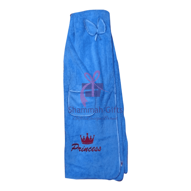 Blue shower wrap towel - embroidered 