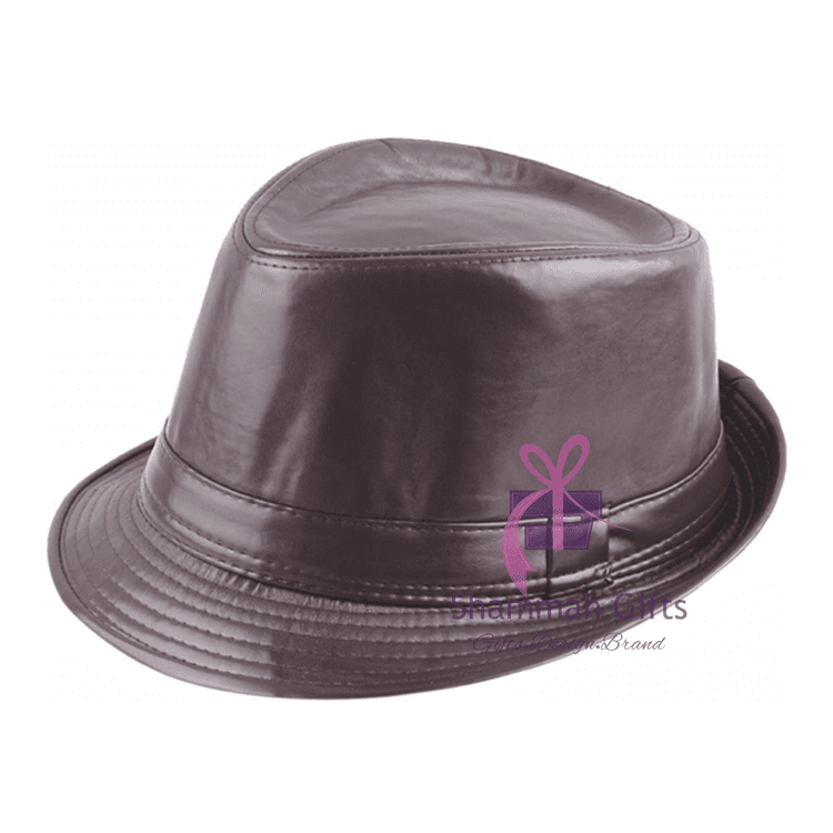 A picture of a Brown leather Fedora Hat for men