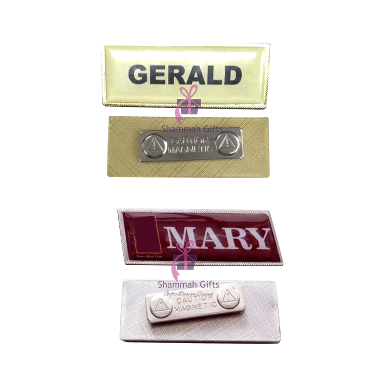 A picture of a Magnetic Name tag - silver or gold